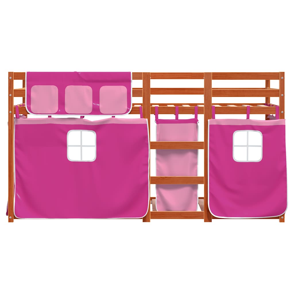 Stapelbed met gordijnen 90x200 cm grenenhout roze is nu te koop bij PeponiXL, paradijselijk wonen!
