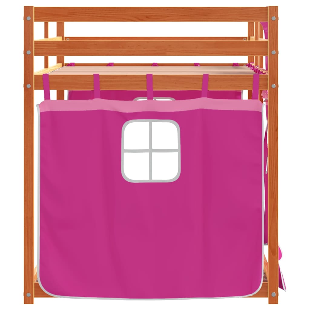 Stapelbed met gordijnen 90x200 cm grenenhout roze is nu te koop bij PeponiXL, paradijselijk wonen!