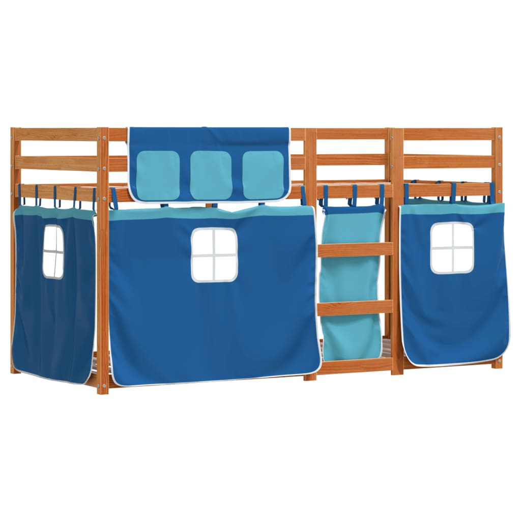 Stapelbed met gordijnen 90x190 cm massief grenenhout blauw is nu te koop bij PeponiXL, paradijselijk wonen!