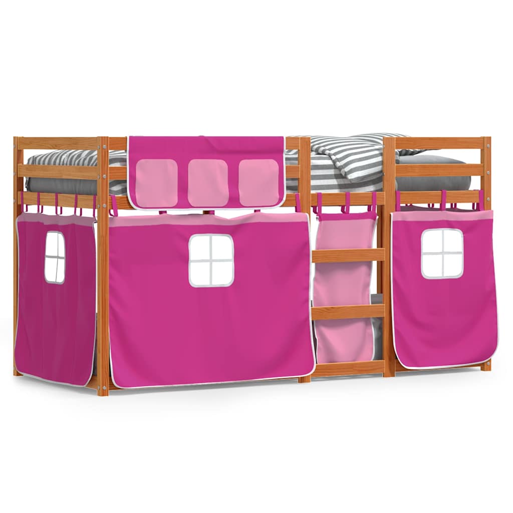 Stapelbed met gordijnen 90x190 cm grenenhout roze is nu te koop bij PeponiXL, paradijselijk wonen!