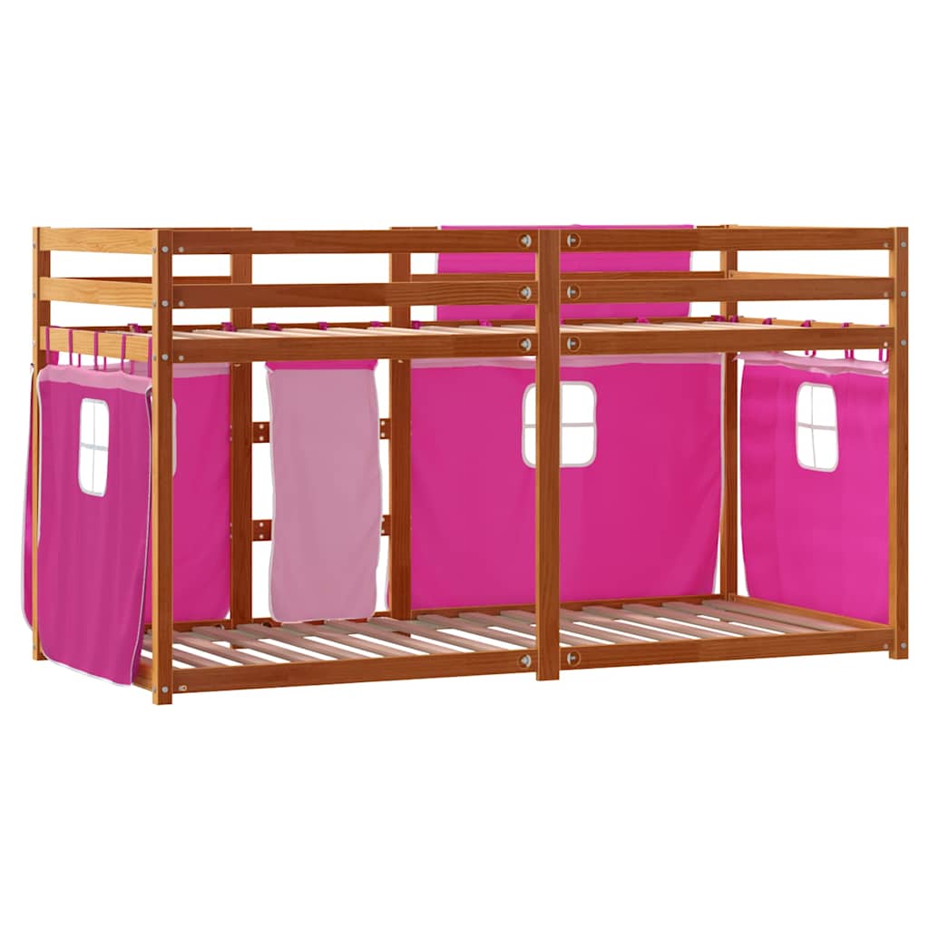Stapelbed met gordijnen 90x190 cm grenenhout roze is nu te koop bij PeponiXL, paradijselijk wonen!