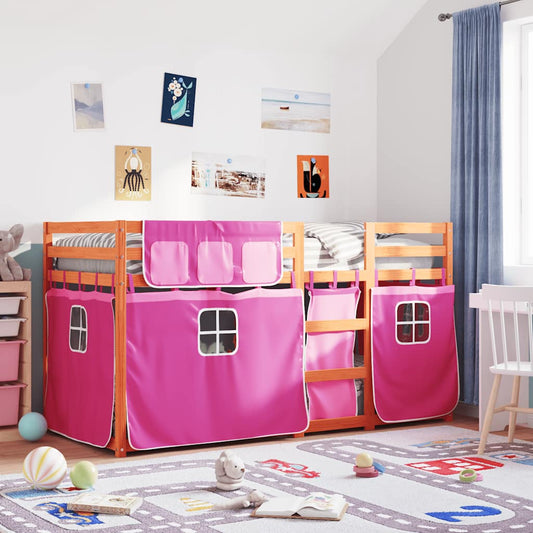 Stapelbed met gordijnen 90x190 cm grenenhout roze is nu te koop bij PeponiXL, paradijselijk wonen!