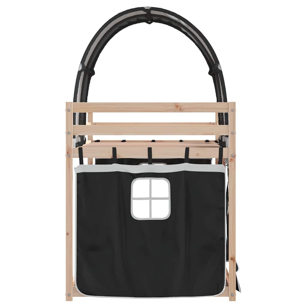 Stapelbed met gordijnen 90x200 cm grenenhout wit en zwart is nu te koop bij PeponiXL, paradijselijk wonen!