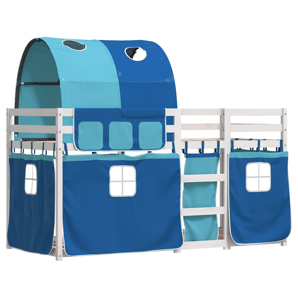 Stapelbed met gordijnen 90x200 cm massief grenenhout blauw is nu te koop bij PeponiXL, paradijselijk wonen!