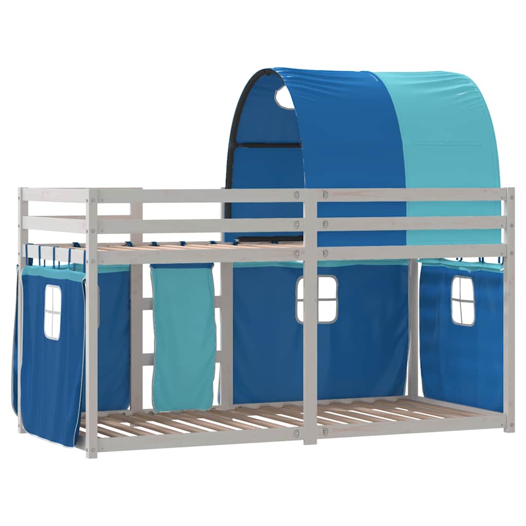 Stapelbed met gordijnen 90x200 cm massief grenenhout blauw is nu te koop bij PeponiXL, paradijselijk wonen!