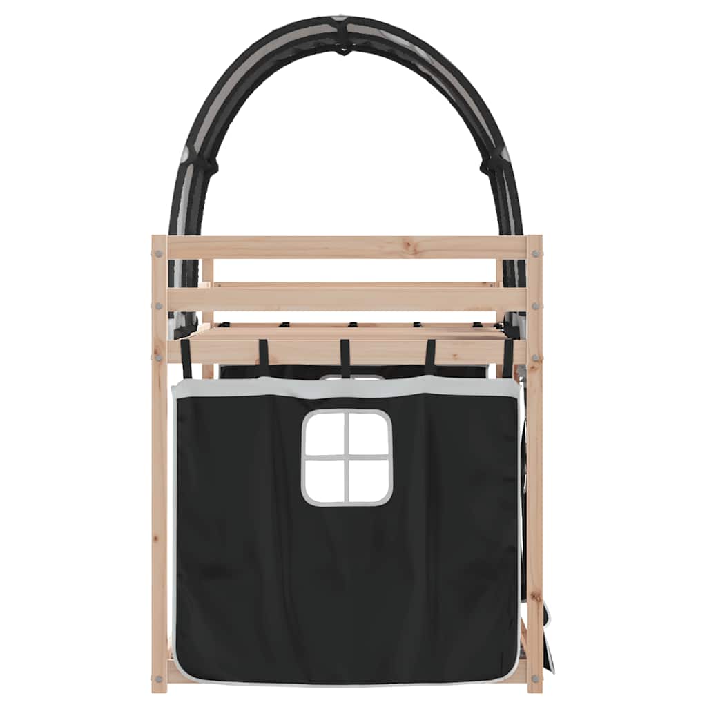 Stapelbed met gordijnen 80x200 cm grenenhout wit en zwart is nu te koop bij PeponiXL, paradijselijk wonen!