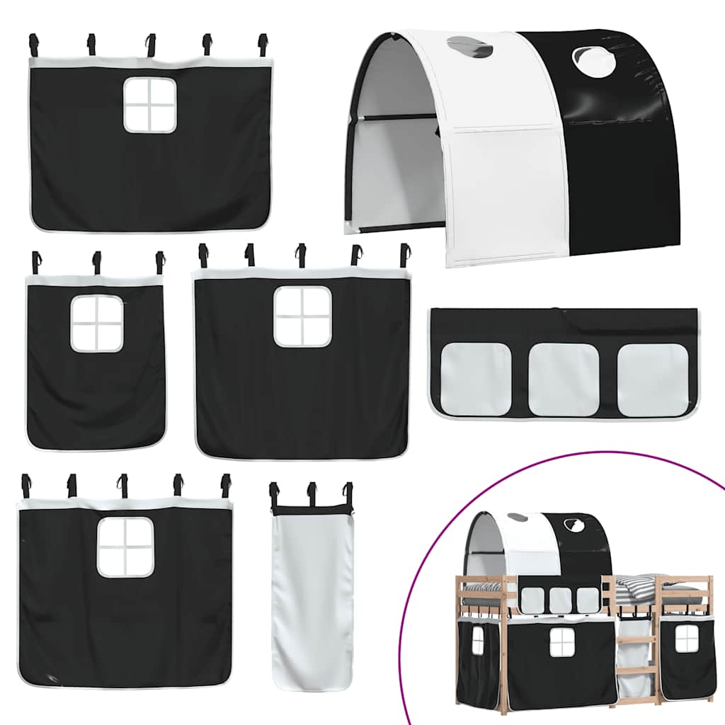 Stapelbed met gordijnen 80x200 cm grenenhout wit en zwart is nu te koop bij PeponiXL, paradijselijk wonen!