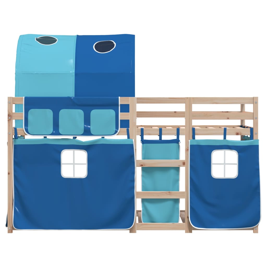 Stapelbed met gordijnen 80x200 cm massief grenenhout blauw is nu te koop bij PeponiXL, paradijselijk wonen!