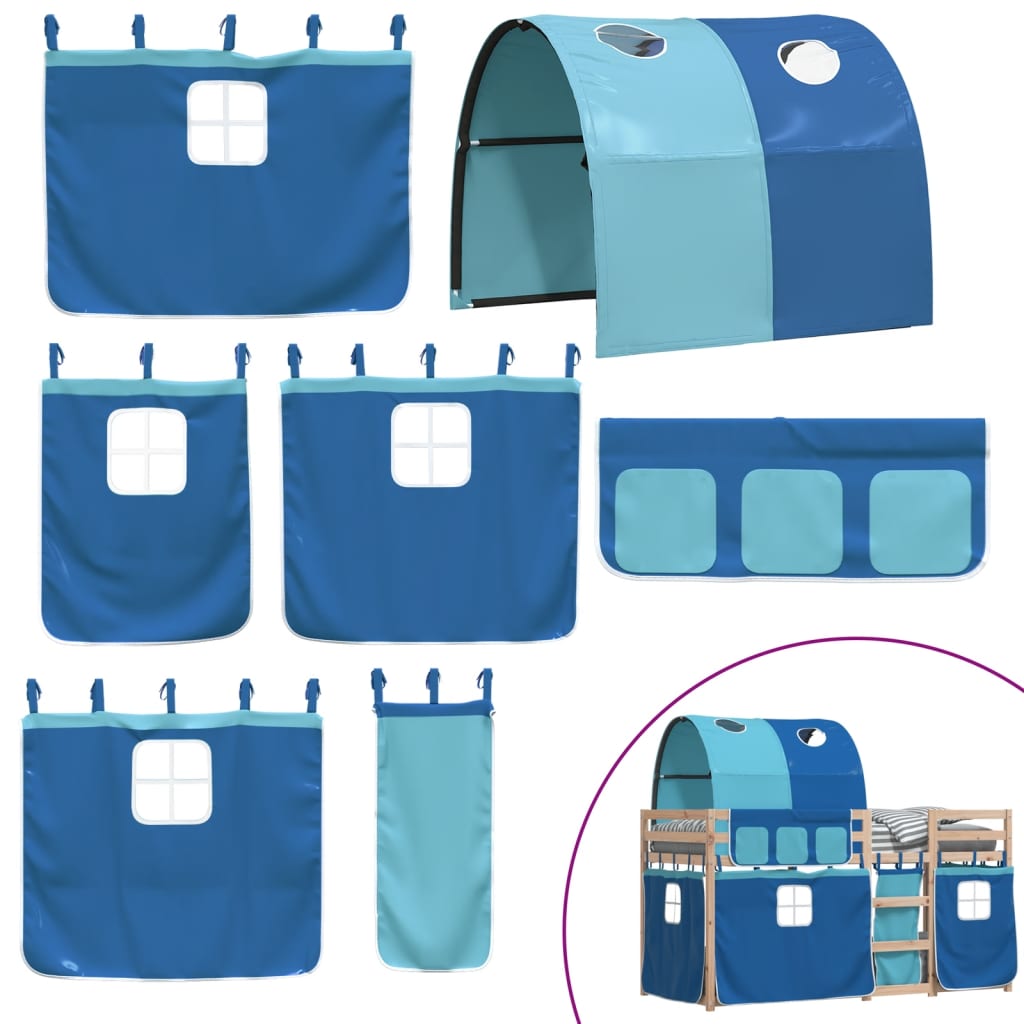 Stapelbed met gordijnen 80x200 cm massief grenenhout blauw is nu te koop bij PeponiXL, paradijselijk wonen!