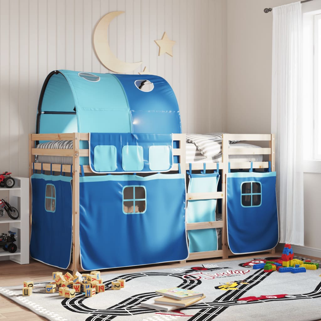 Stapelbed met gordijnen 80x200 cm massief grenenhout blauw is nu te koop bij PeponiXL, paradijselijk wonen!