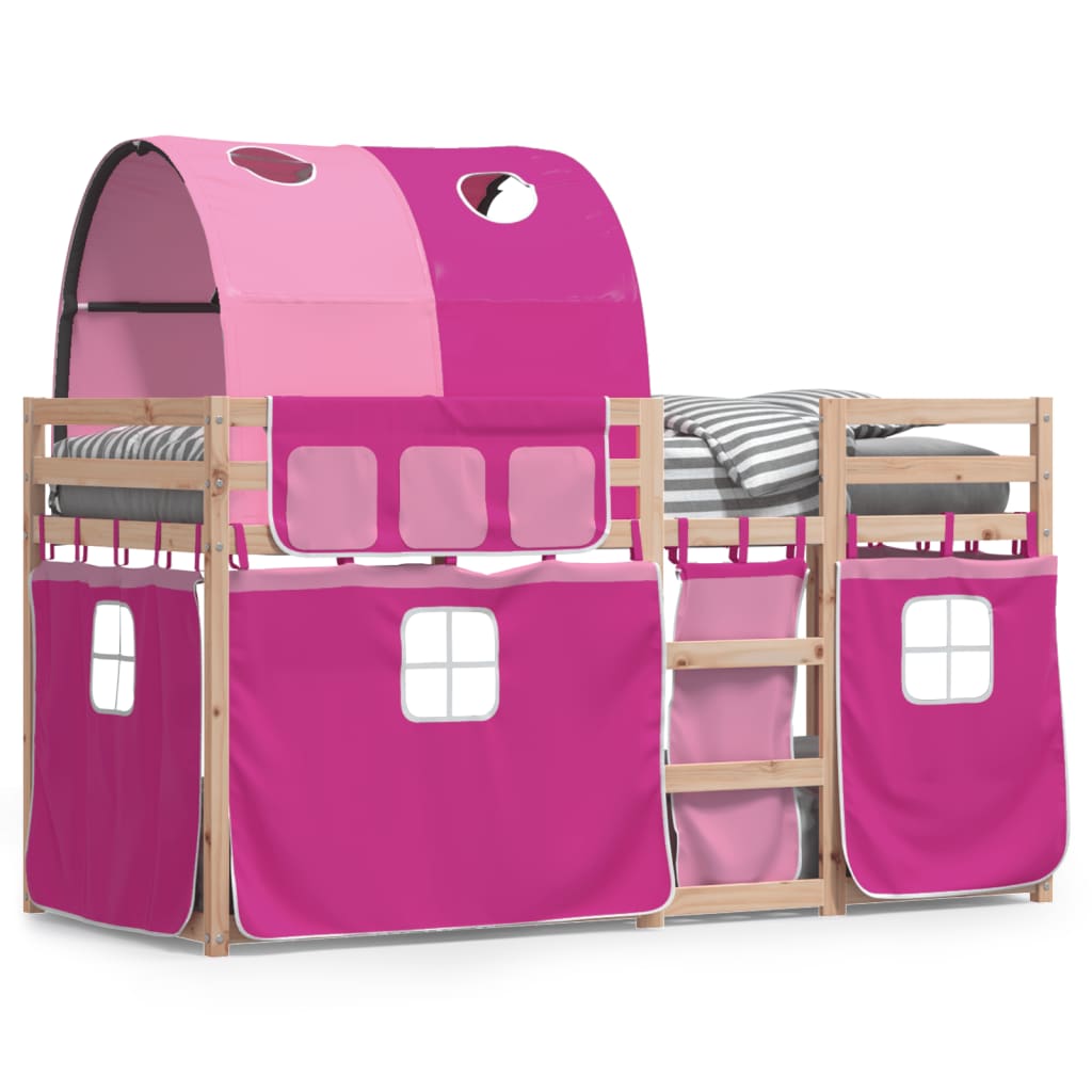 Stapelbed met gordijnen 80x200 cm grenenhout roze is nu te koop bij PeponiXL, paradijselijk wonen!