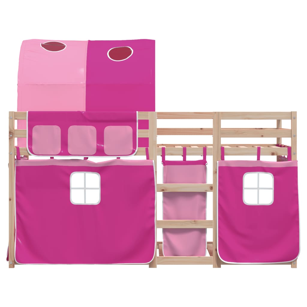 Stapelbed met gordijnen 80x200 cm grenenhout roze is nu te koop bij PeponiXL, paradijselijk wonen!