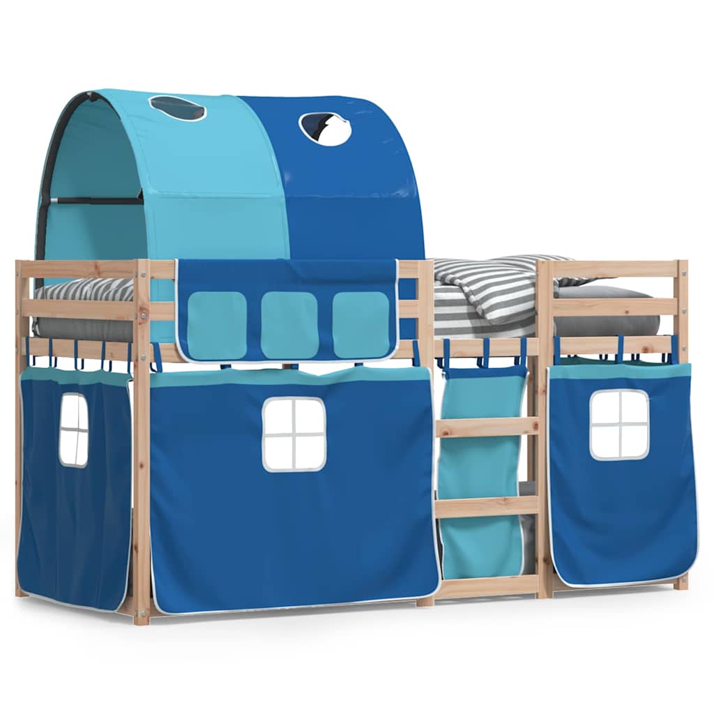 Stapelbed met gordijnen 90x190 cm massief grenenhout blauw is nu te koop bij PeponiXL, paradijselijk wonen!