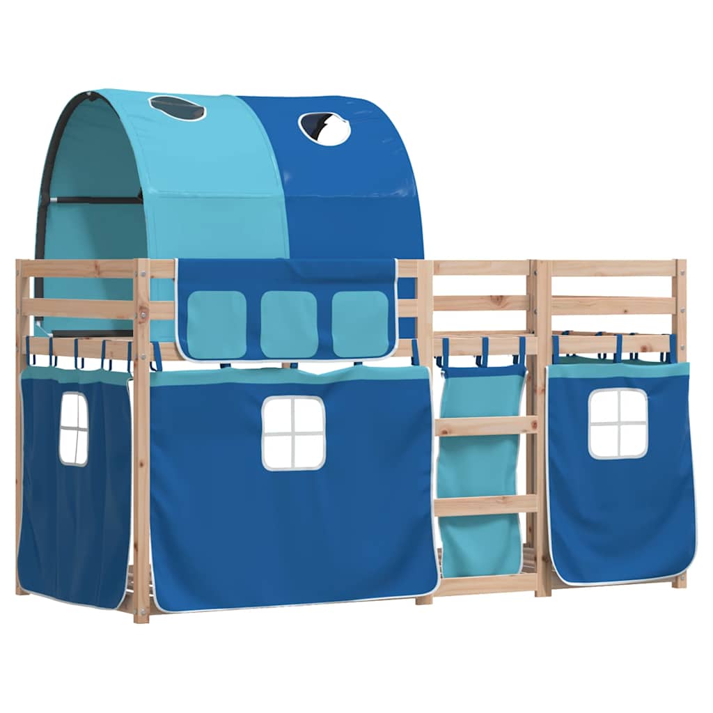 Stapelbed met gordijnen 90x190 cm massief grenenhout blauw is nu te koop bij PeponiXL, paradijselijk wonen!