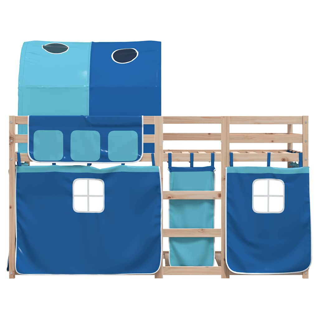 Stapelbed met gordijnen 90x190 cm massief grenenhout blauw is nu te koop bij PeponiXL, paradijselijk wonen!