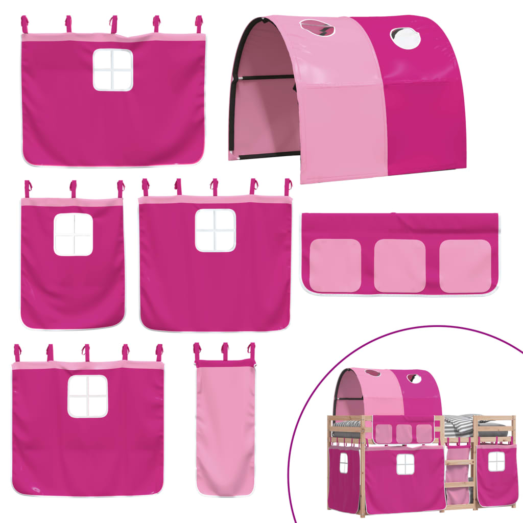 Stapelbed met gordijnen 90x190 cm grenenhout roze is nu te koop bij PeponiXL, paradijselijk wonen!