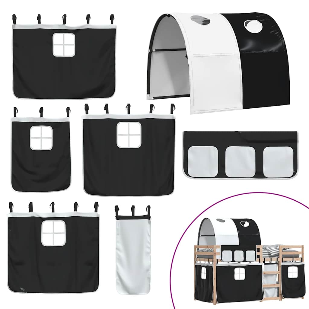 Stapelbed met gordijnen 75x190 cm grenenhout wit en zwart is nu te koop bij PeponiXL, paradijselijk wonen!