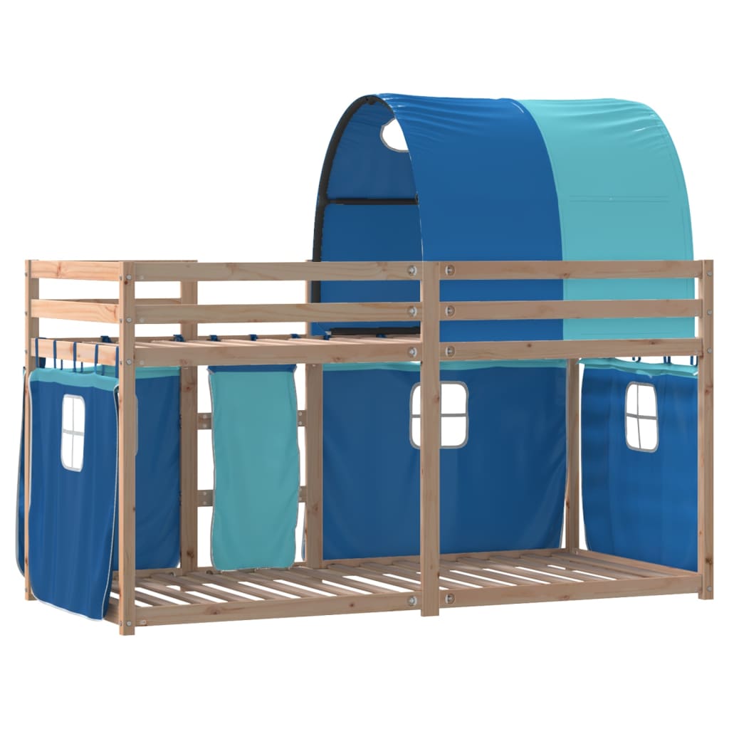 Stapelbed met gordijnen 75x190 cm massief grenenhout blauw is nu te koop bij PeponiXL, paradijselijk wonen!