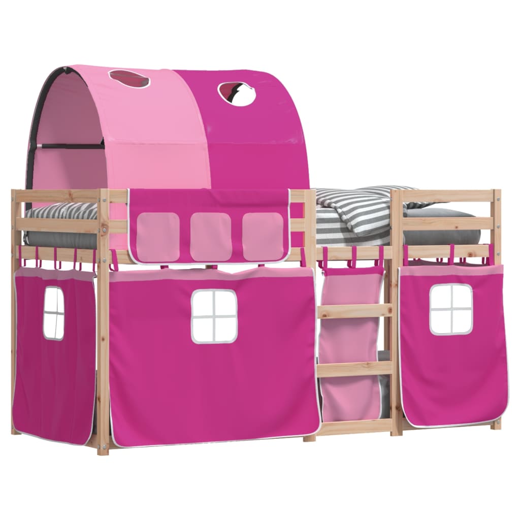Stapelbed met gordijnen 75x190 cm grenenhout roze is nu te koop bij PeponiXL, paradijselijk wonen!