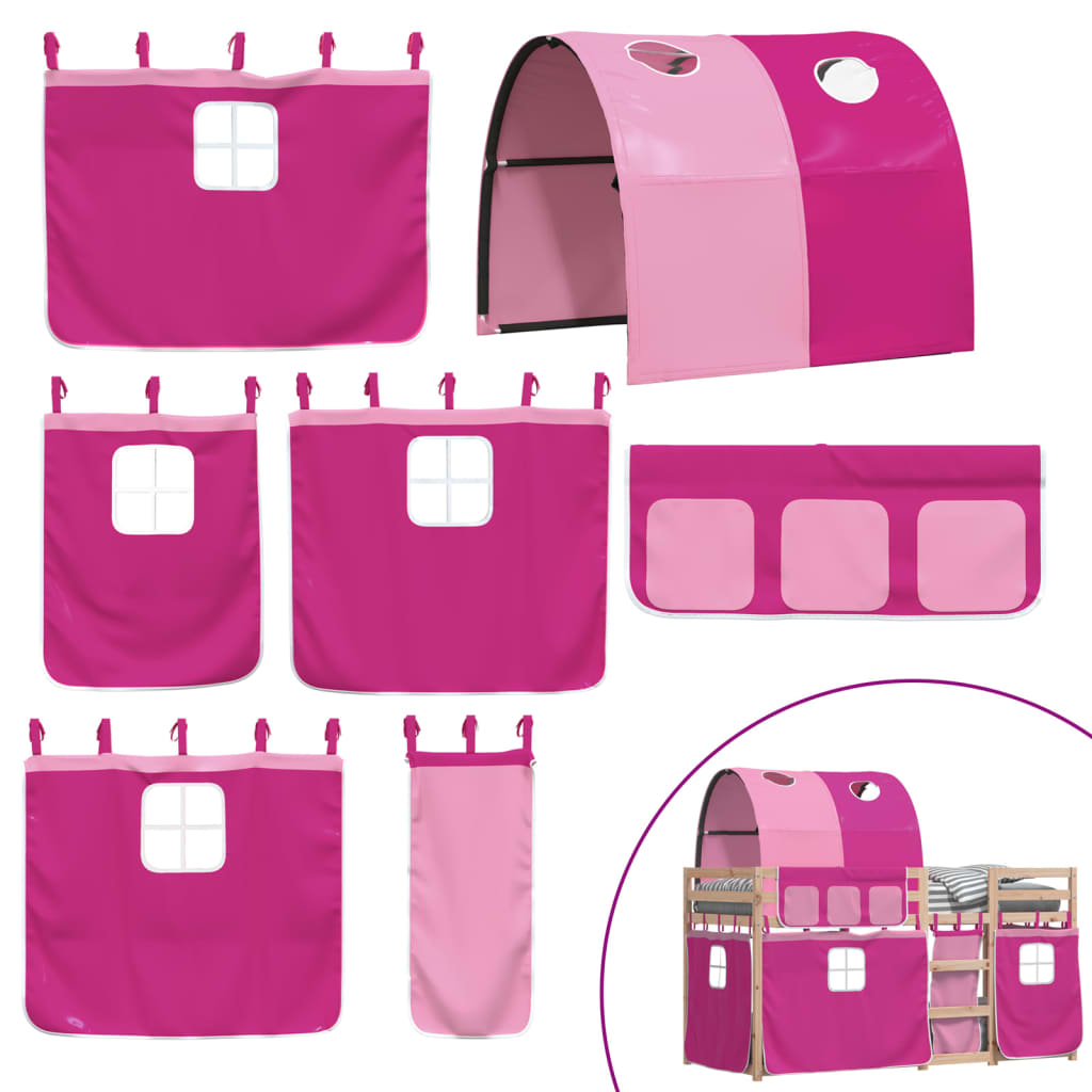 Stapelbed met gordijnen 75x190 cm grenenhout roze is nu te koop bij PeponiXL, paradijselijk wonen!