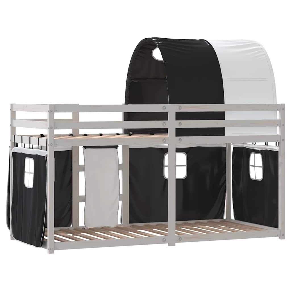 Stapelbed met gordijnen 75x190 cm grenenhout wit en zwart is nu te koop bij PeponiXL, paradijselijk wonen!