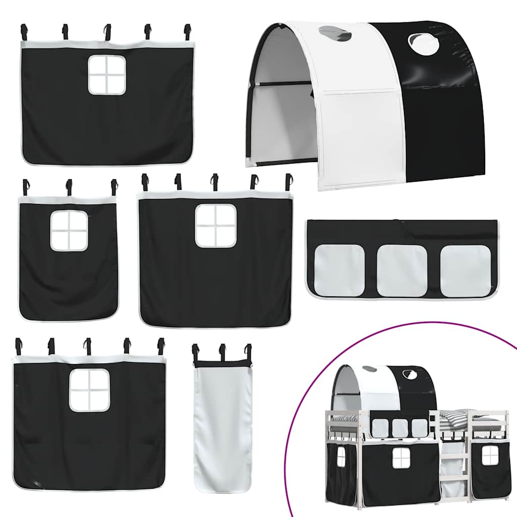 Stapelbed met gordijnen 75x190 cm grenenhout wit en zwart is nu te koop bij PeponiXL, paradijselijk wonen!