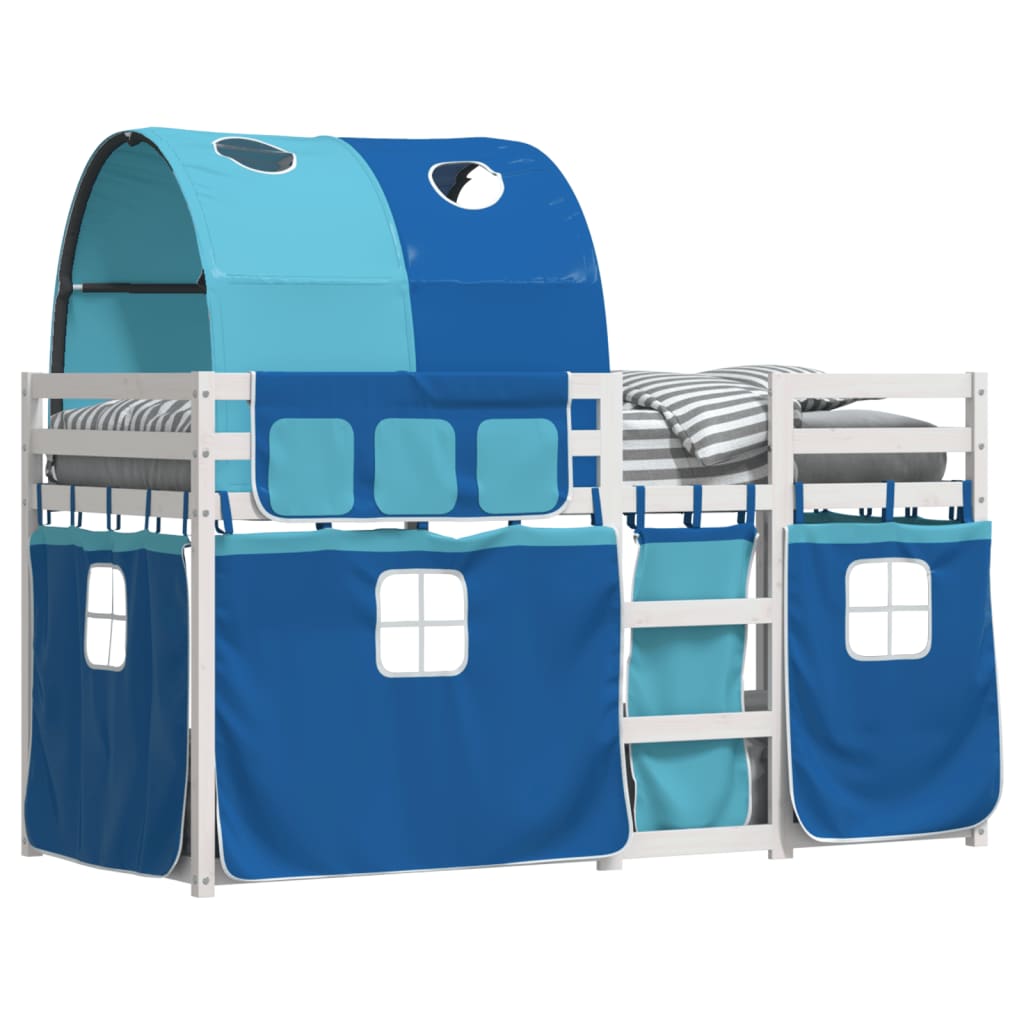 Stapelbed met gordijnen 75x190 cm massief grenenhout blauw is nu te koop bij PeponiXL, paradijselijk wonen!