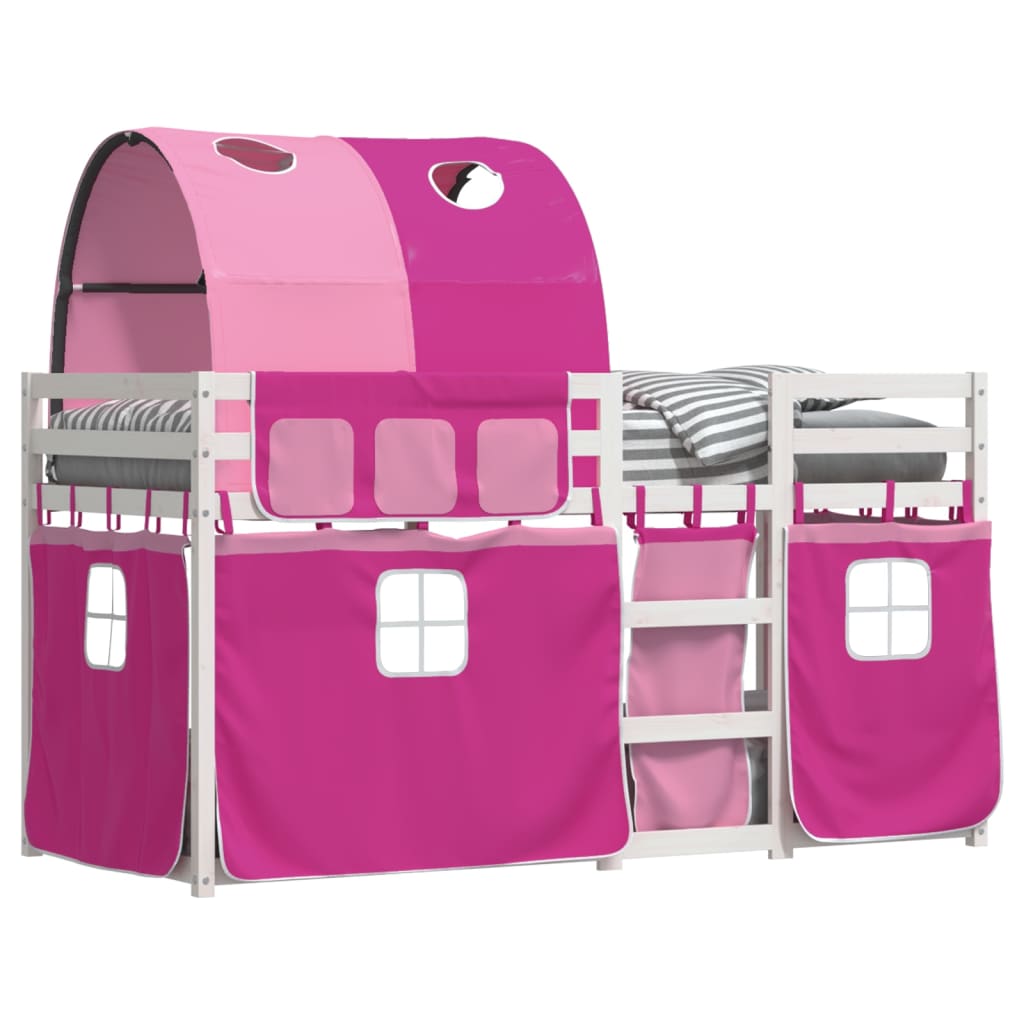 Stapelbed met gordijnen 75x190 cm grenenhout roze is nu te koop bij PeponiXL, paradijselijk wonen!
