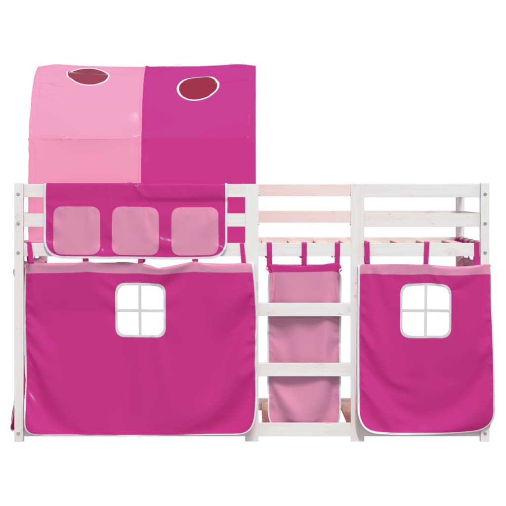 Stapelbed met gordijnen 75x190 cm grenenhout roze is nu te koop bij PeponiXL, paradijselijk wonen!