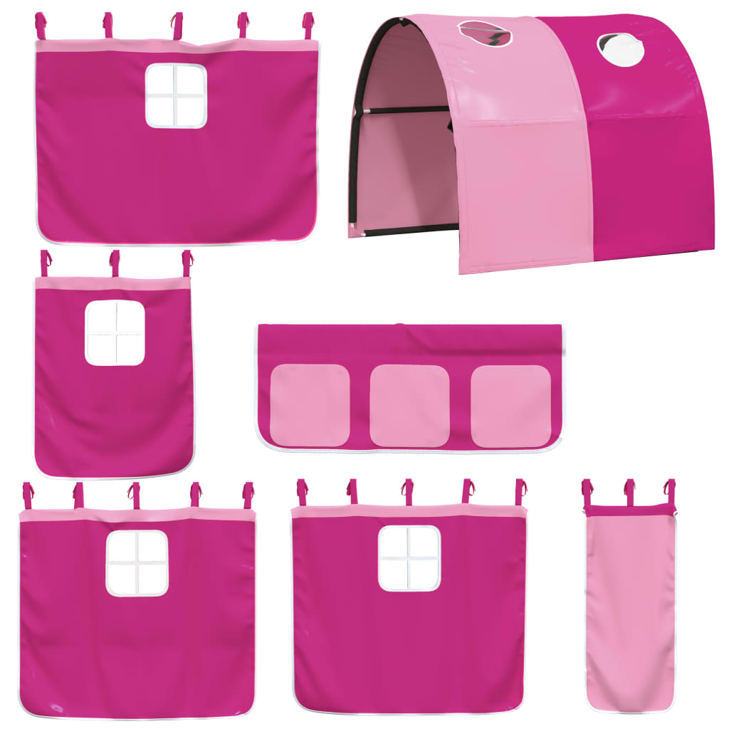 Stapelbed met gordijnen 75x190 cm grenenhout roze is nu te koop bij PeponiXL, paradijselijk wonen!