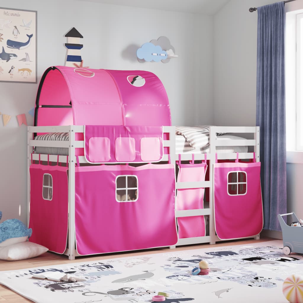 Stapelbed met gordijnen 75x190 cm grenenhout roze is nu te koop bij PeponiXL, paradijselijk wonen!
