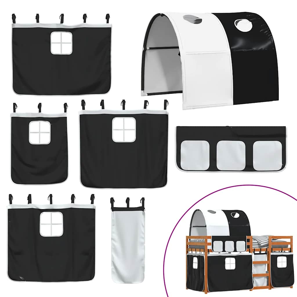 Stapelbed met gordijnen 80x200 cm grenenhout wit en zwart is nu te koop bij PeponiXL, paradijselijk wonen!