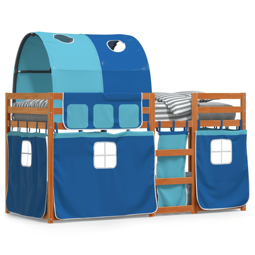 Stapelbed met gordijnen 80x200 cm massief grenenhout blauw is nu te koop bij PeponiXL, paradijselijk wonen!