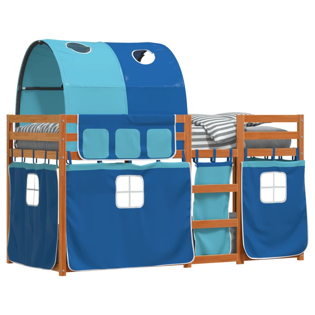 Stapelbed met gordijnen 80x200 cm massief grenenhout blauw is nu te koop bij PeponiXL, paradijselijk wonen!