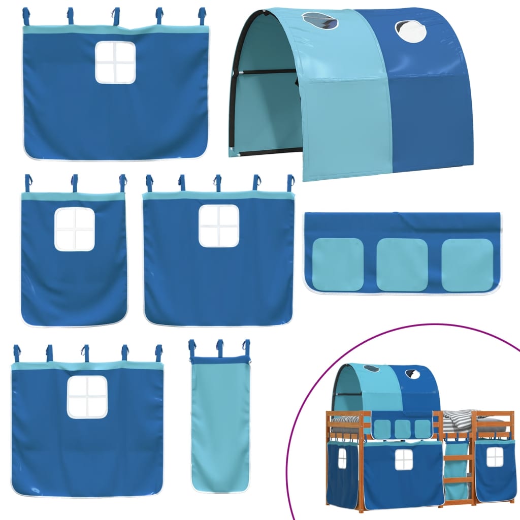 Stapelbed met gordijnen 80x200 cm massief grenenhout blauw is nu te koop bij PeponiXL, paradijselijk wonen!
