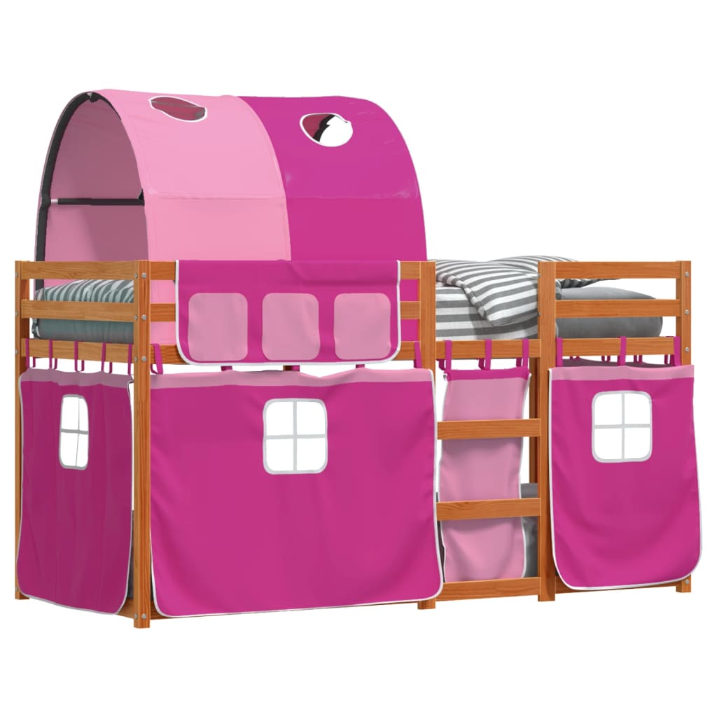 Stapelbed met gordijnen 80x200 cm grenenhout roze is nu te koop bij PeponiXL, paradijselijk wonen!
