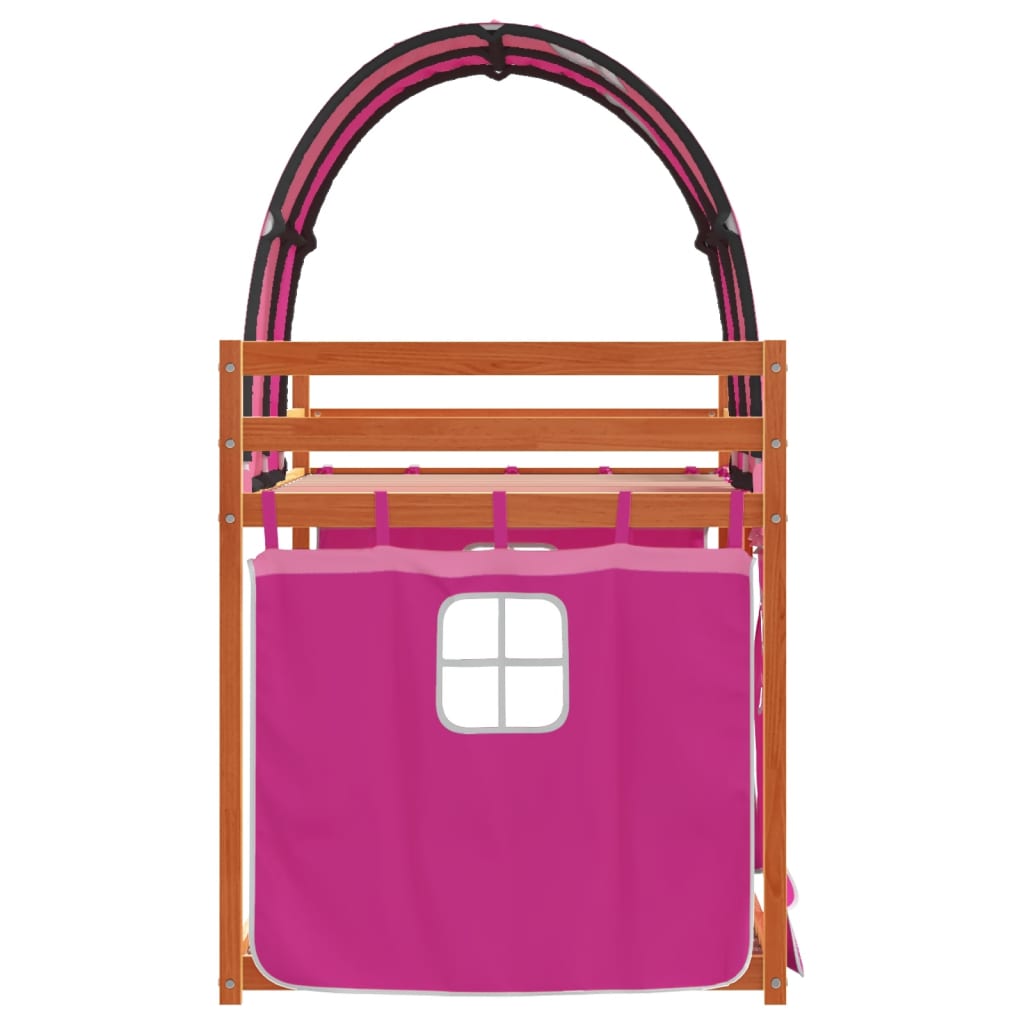 Stapelbed met gordijnen 80x200 cm grenenhout roze is nu te koop bij PeponiXL, paradijselijk wonen!