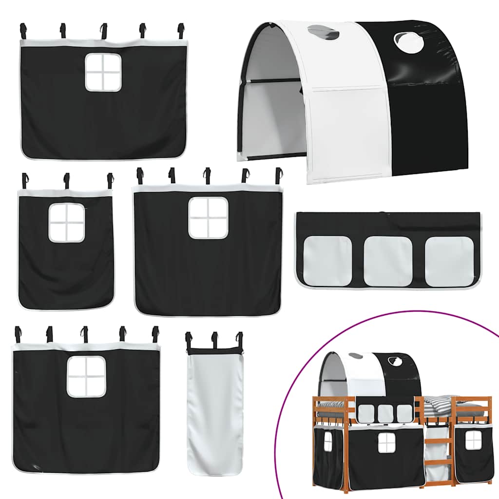 Stapelbed met gordijnen 75x190 cm grenenhout wit en zwart is nu te koop bij PeponiXL, paradijselijk wonen!