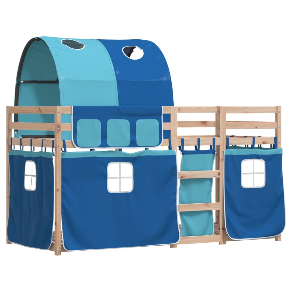 Stapelbed met gordijnen 90x200 cm massief grenenhout blauw is nu te koop bij PeponiXL, paradijselijk wonen!