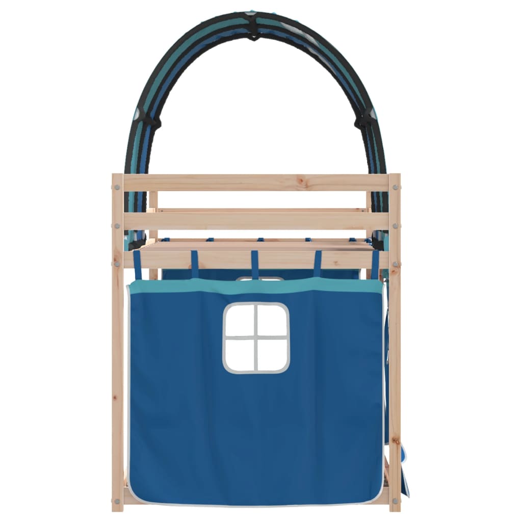 Stapelbed met gordijnen 90x200 cm massief grenenhout blauw is nu te koop bij PeponiXL, paradijselijk wonen!