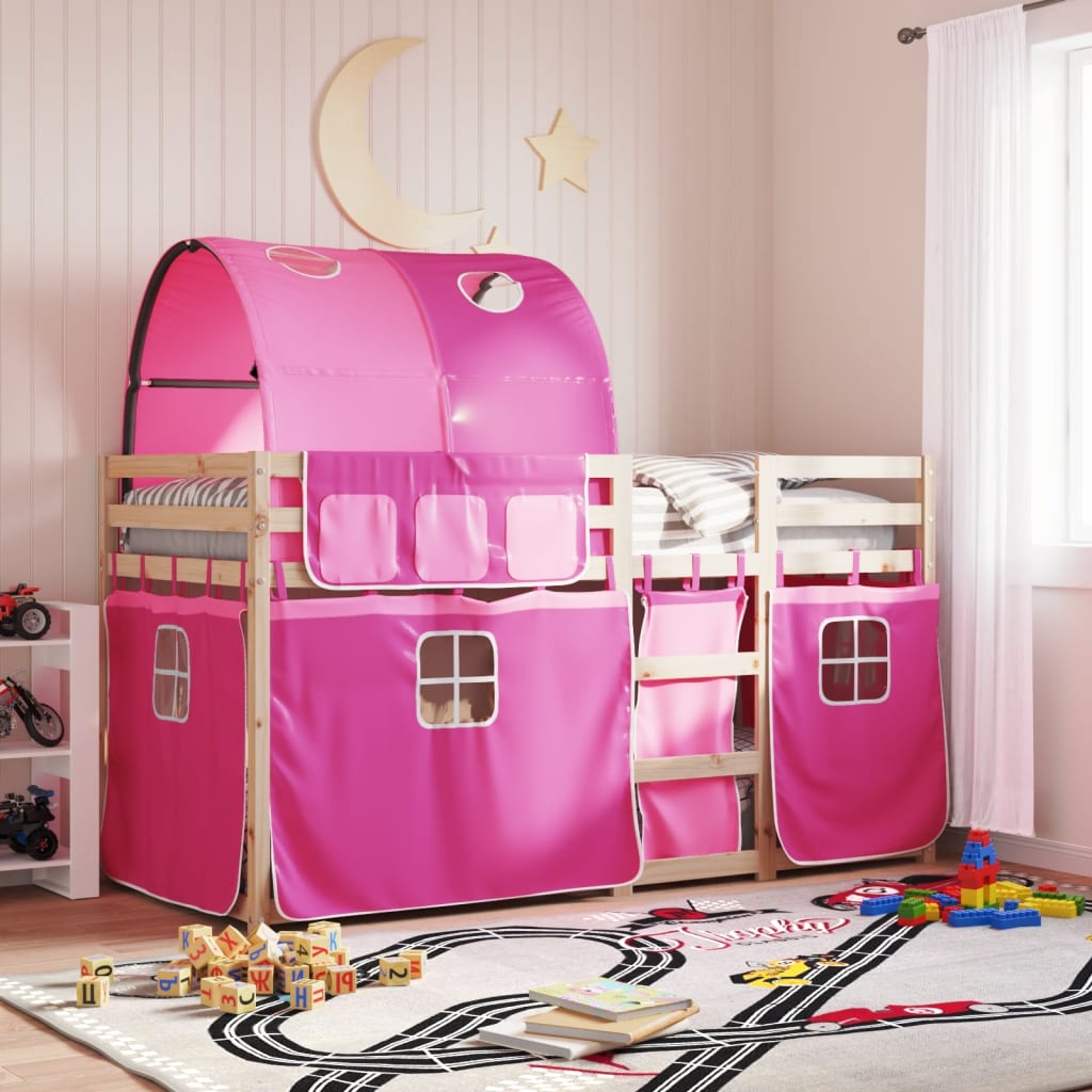 Stapelbed met gordijnen 90x200 cm grenenhout roze is nu te koop bij PeponiXL, paradijselijk wonen!