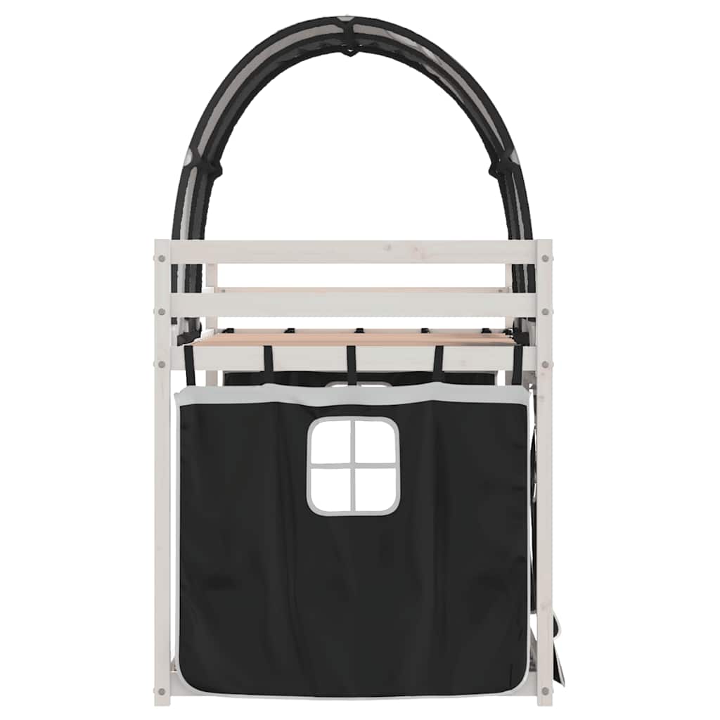 Stapelbed met gordijnen 90x200 cm grenenhout wit en zwart is nu te koop bij PeponiXL, paradijselijk wonen!