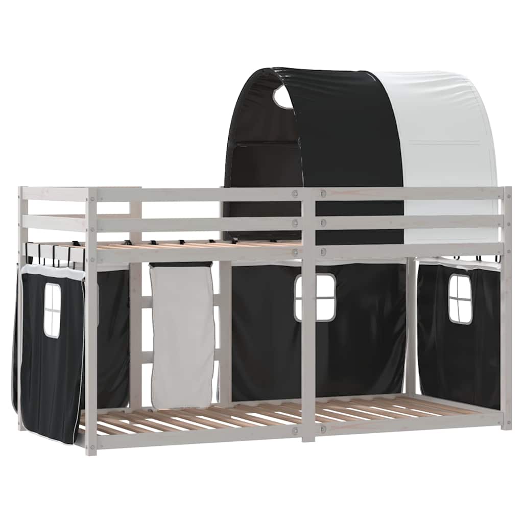Stapelbed met gordijnen 90x200 cm grenenhout wit en zwart is nu te koop bij PeponiXL, paradijselijk wonen!
