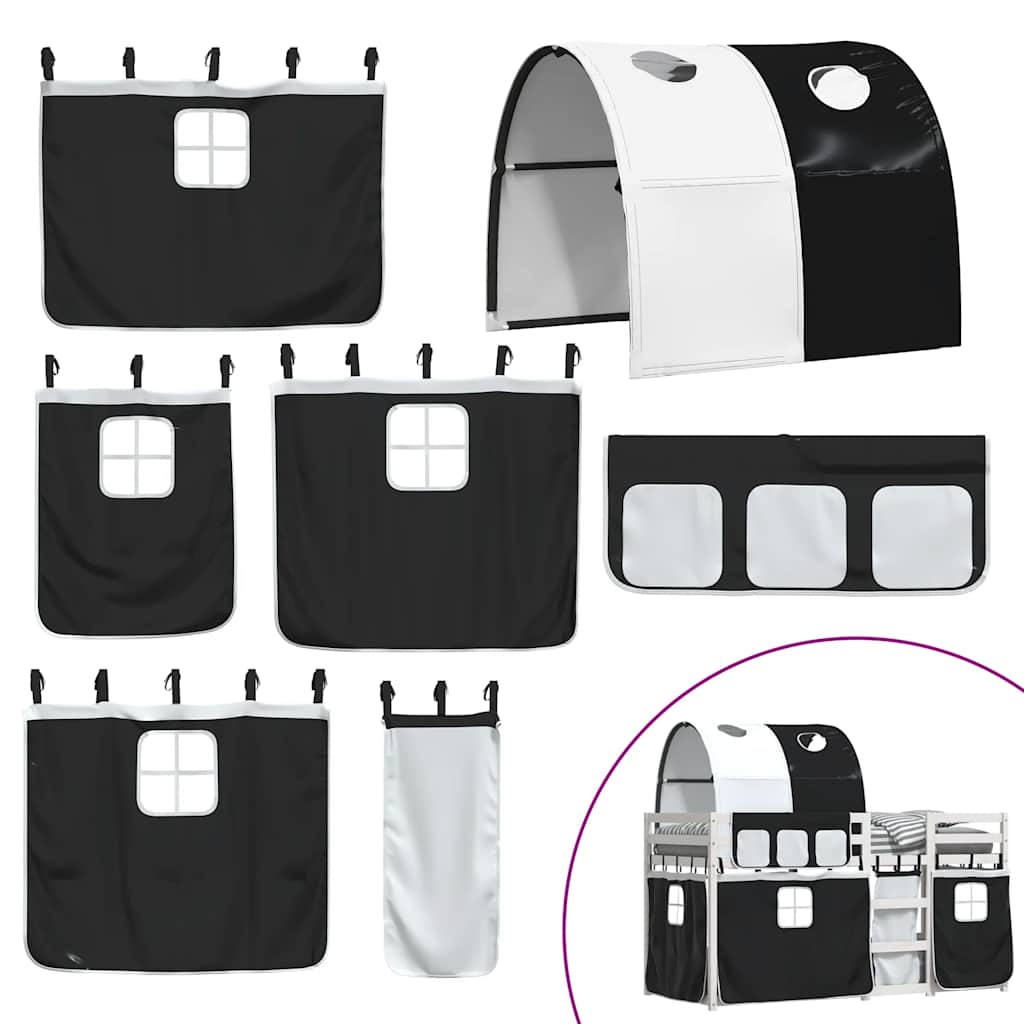 Stapelbed met gordijnen 90x200 cm grenenhout wit en zwart is nu te koop bij PeponiXL, paradijselijk wonen!