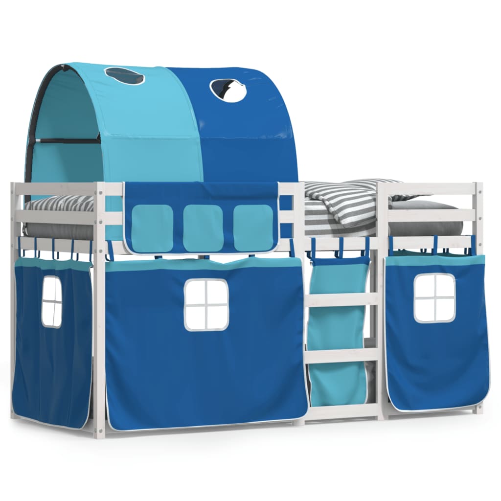 Stapelbed met gordijnen 90x200 cm massief grenenhout blauw is nu te koop bij PeponiXL, paradijselijk wonen!