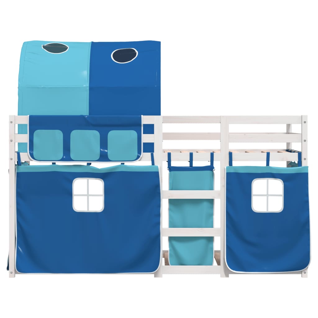 Stapelbed met gordijnen 90x200 cm massief grenenhout blauw is nu te koop bij PeponiXL, paradijselijk wonen!
