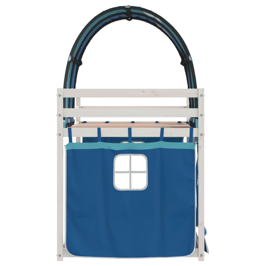 Stapelbed met gordijnen 90x200 cm massief grenenhout blauw is nu te koop bij PeponiXL, paradijselijk wonen!