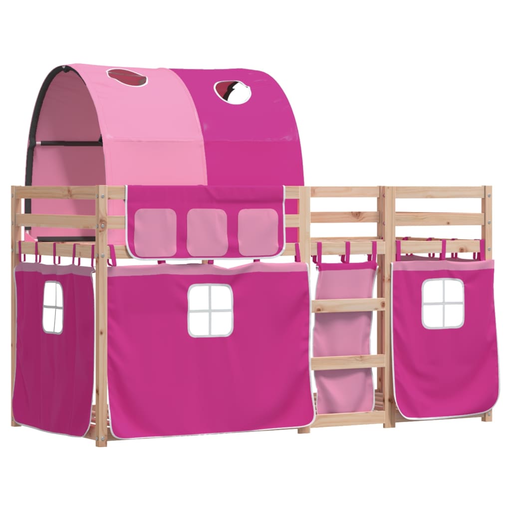 Stapelbed met gordijnen 90x190 cm grenenhout roze is nu te koop bij PeponiXL, paradijselijk wonen!