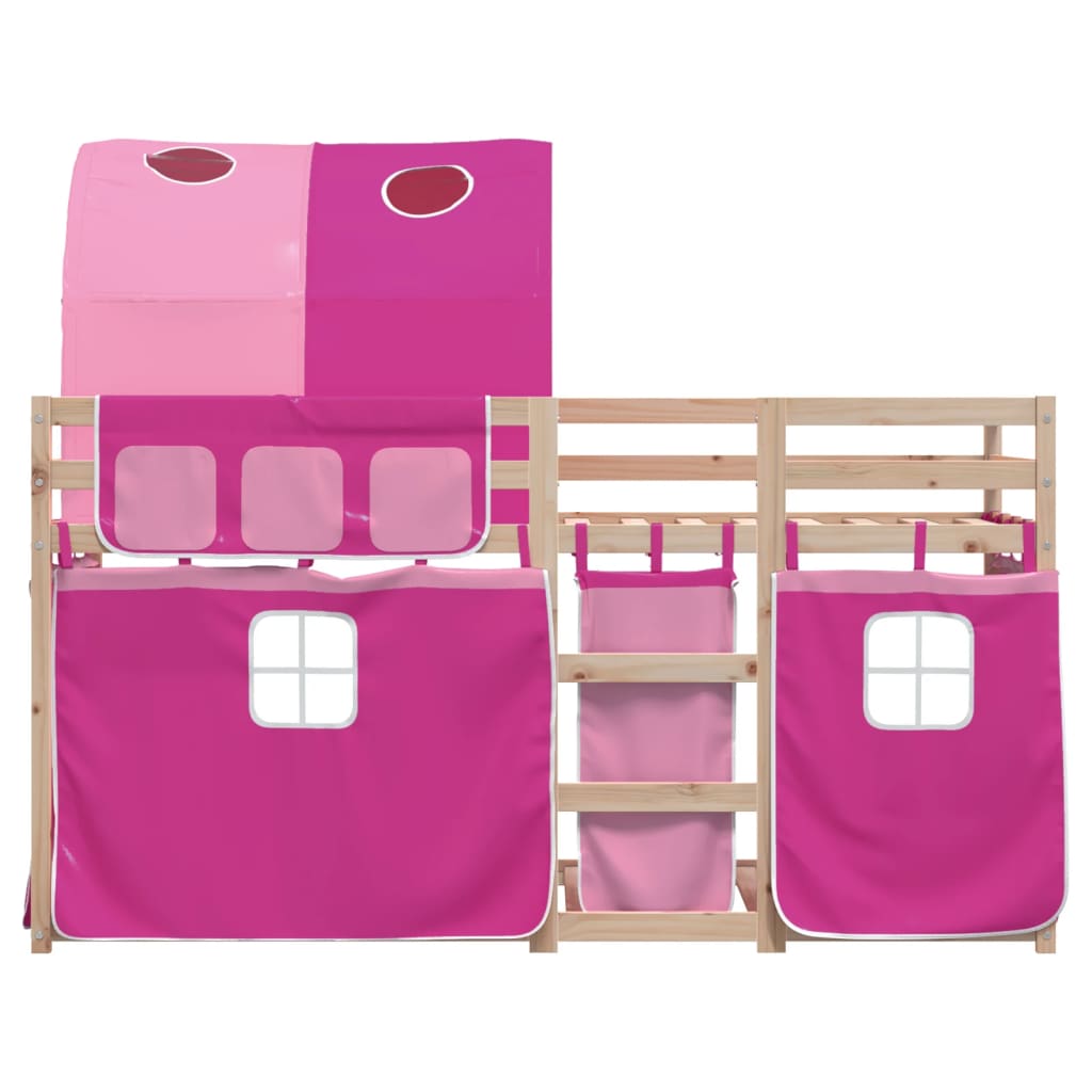 Stapelbed met gordijnen 90x190 cm grenenhout roze is nu te koop bij PeponiXL, paradijselijk wonen!