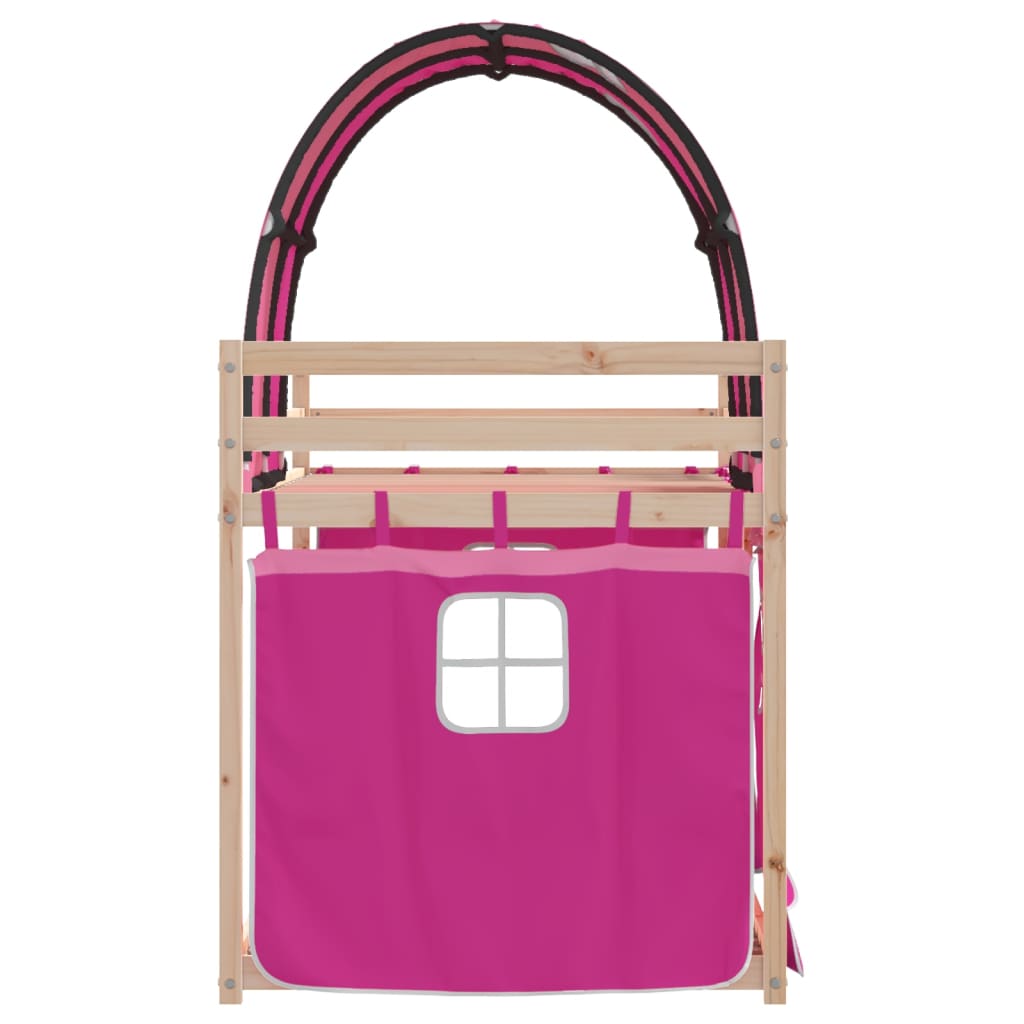 Stapelbed met gordijnen 90x190 cm grenenhout roze is nu te koop bij PeponiXL, paradijselijk wonen!